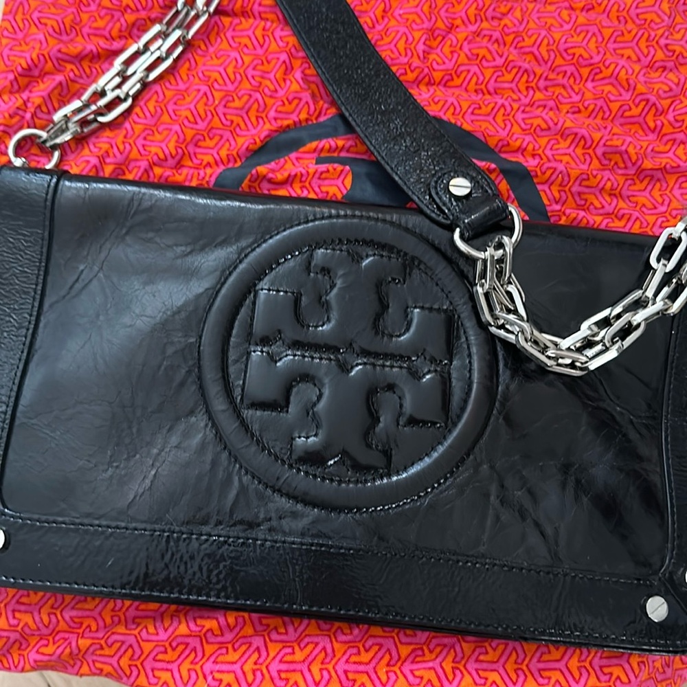Tory Burch black leather evening bag -